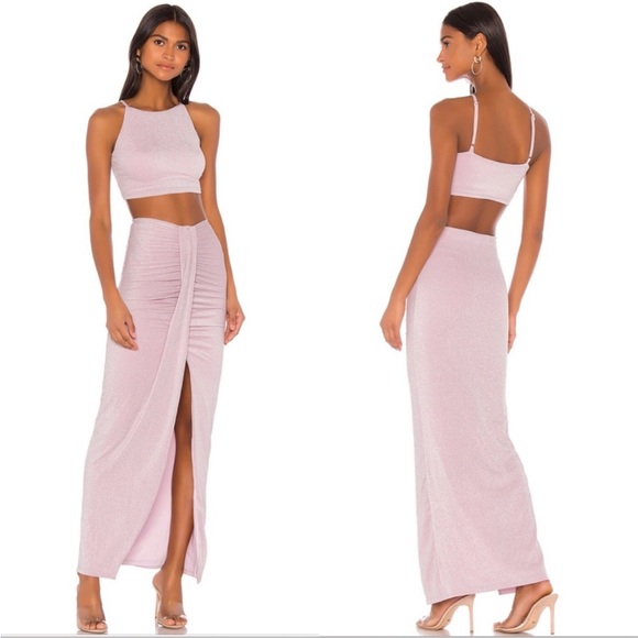 Superdown Set Halter Top Skirt Tiana Purple Lilac Metallic size S - Picture 2 of 6